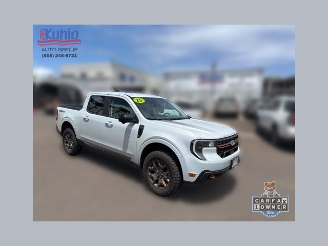 2025 Ford Maverick Tremor in White Metallic — front three-quarter view