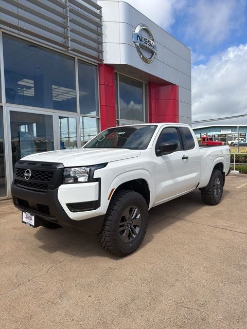 2025 Nissan Frontier S in Glacier White — front three-quarter view