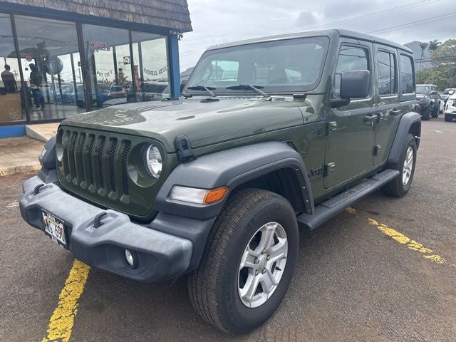 2021 Jeep Wrangler Unlimited Sport S in Sarge Green Clearcoat — front three-quarter view