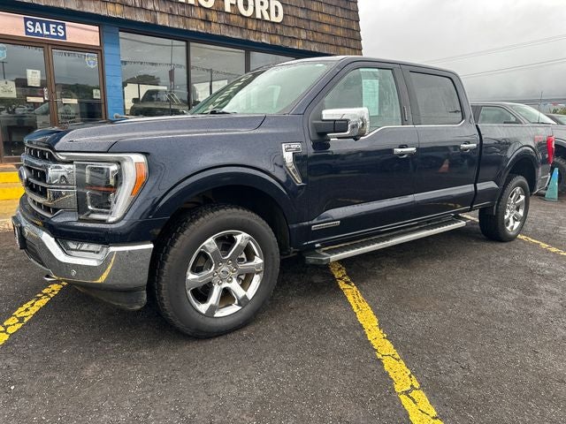 2022 Ford F-150 Lariat in Blue Metallic — front three-quarter view